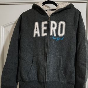 Aeropostale Dark Gray Zip-Up Hoodie with White Sherpa Lining
